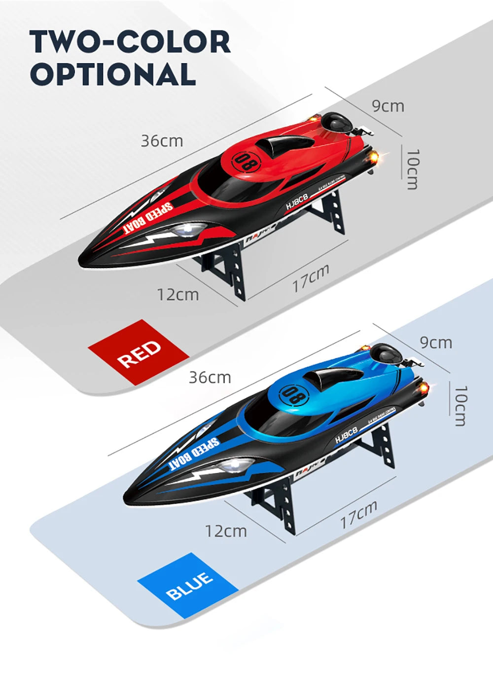 9IMOD HJ808 RC Boat 2.4G High-Speed Remote Control Racing Boat LED 370 Brushed Motor 25Km/h for Adults and Kids