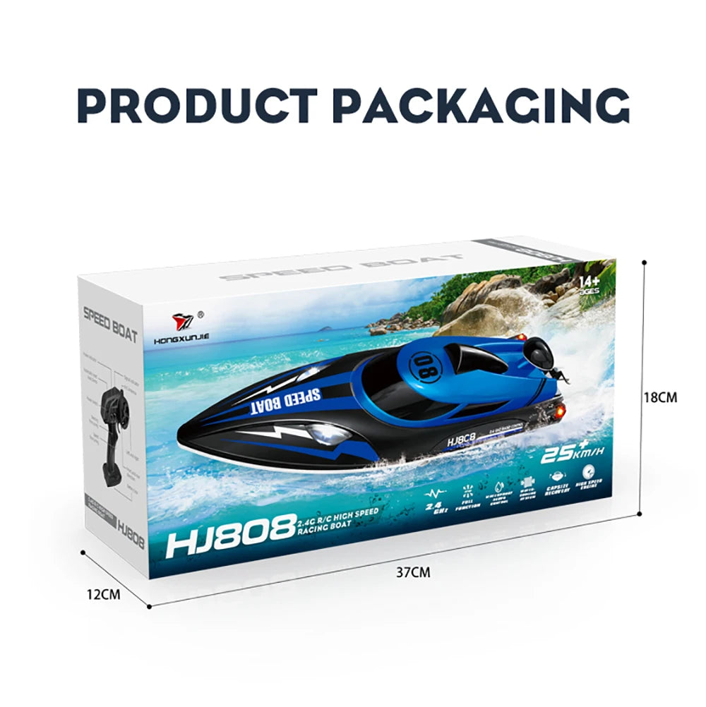 9IMOD HJ808 RC Boat 2.4G High-Speed Remote Control Racing Boat LED 370 Brushed Motor 25Km/h for Adults and Kids